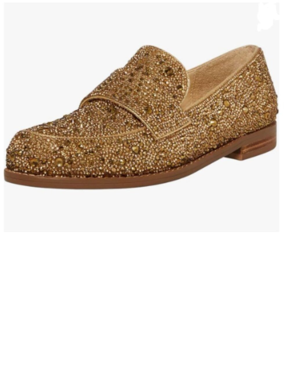 XYD Gold Sparkle Penny Loafer Rhinestone Closed Toe Dressy Glam Low Heel Shoes